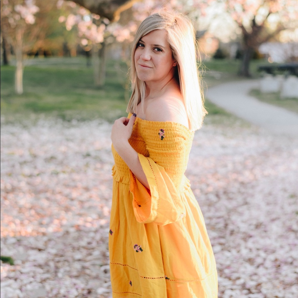 Free people, Off the shoulder dress, Yellow